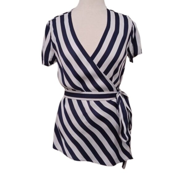 Theory "Calton" Navy Stripe Kimono Silk Blend Wrap Top- Sz. Sm - Picture 1 of 11